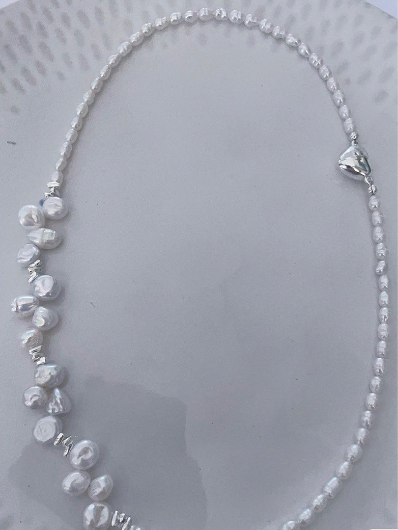 #PN188 [Clearance Sale] Freshwater Pearl Necklace & Bracelet Set |Silver|Heart Shaped Clasp|Baby Pearl|Can Connect into One Long Necklace