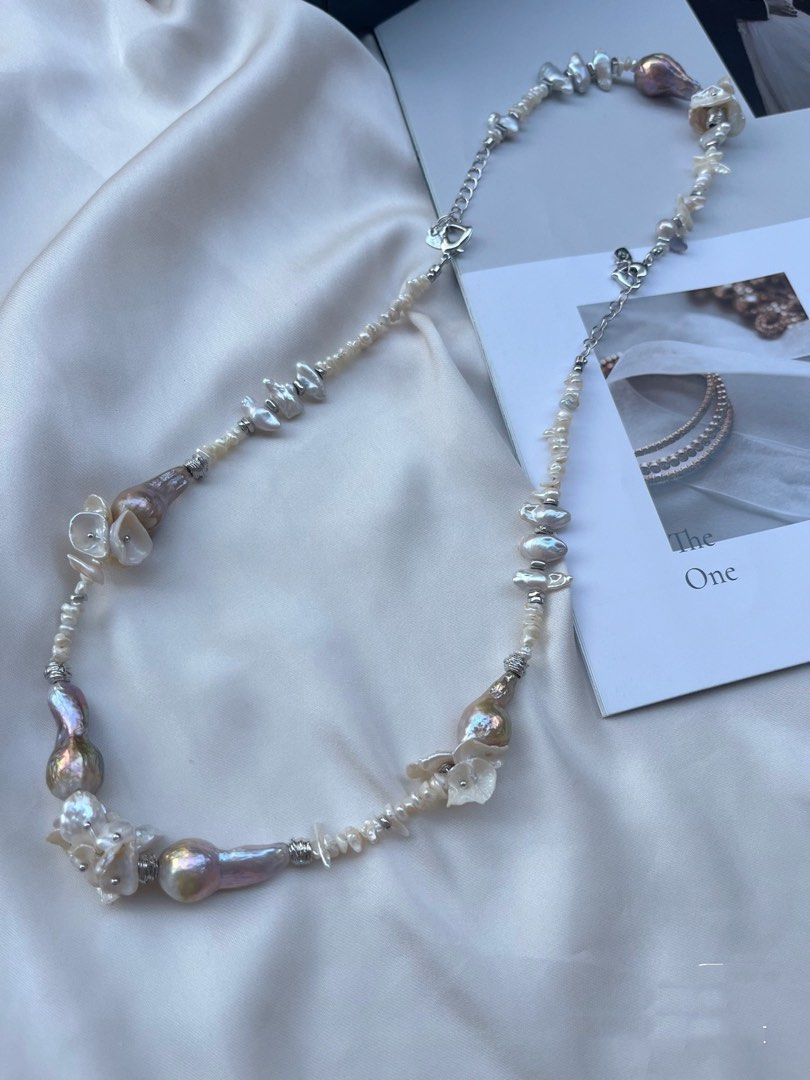 #PN32 [Floral Series]Layered Petals Avocado Freshwater Water-drop Baroque Pearl Necklace & Bracelet