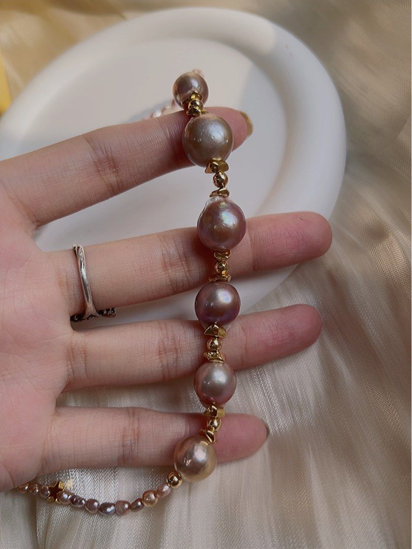 #PN388 [Sale]Freshwater Pearl Necklace |Big Baroque Pearl |Baby Baroque Pearl |Purple