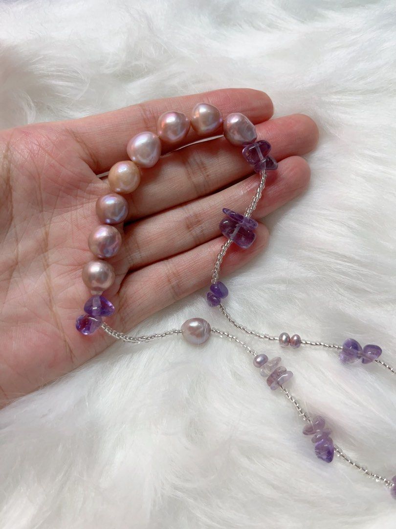 #PN335 Lavender Lake| Freshwater Pearl Necklace | Amethyst Chip | Imported Beads| Purple Baroque Pearl | Natural Flaw