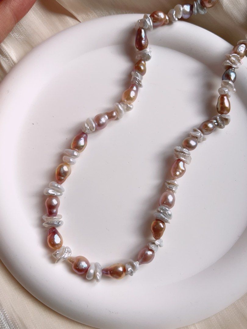 #PN180 [Floral Series] Baroque Freshwater Pearl Necklace |Silver & Purple |Rare Shape
