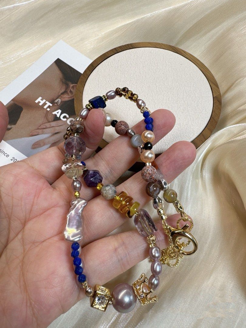 #PN432 Blue Fantasy |Freshwater Pearl Necklace |Lapis Lazuli|Purple Edison Pearl|Pearl Quartz |Beeswax