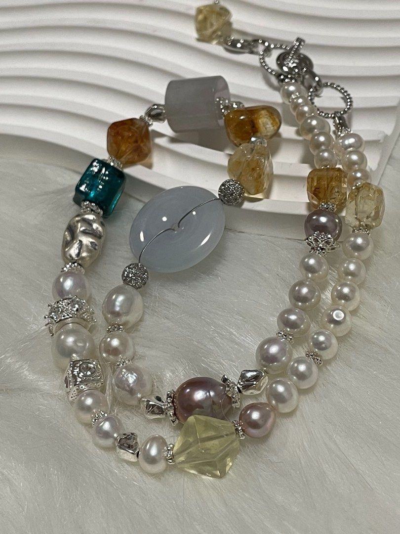 #PN353 Jadeite Singing | Freshwater Pearl Necklace | Jadeite Peace Buckle | Jadeite Barrel | Edison, Baroque Pearl |Citrine Freeform