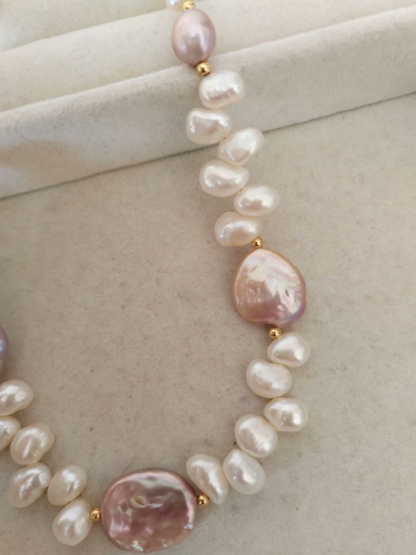 #PN292 Whimsy Elegance | Freshwater Pearl Necklace | Rectangular Baroque Pearl | Wheat Ear Woven Pearl| Lustrous