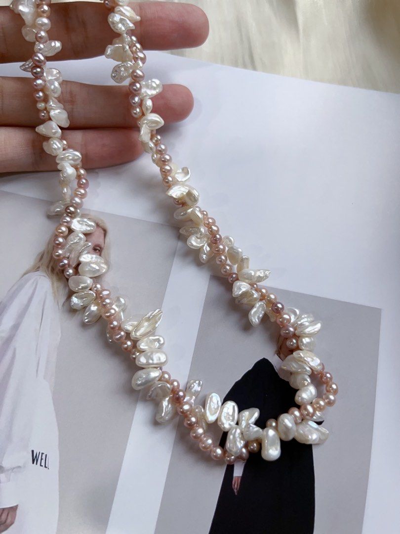 #PN178 [Sale][Floral Series] Original Design Handmade Two-layered Twined Freshwater Pearl Necklace |Floral Pearl |Baby Purple Baroque Pearl