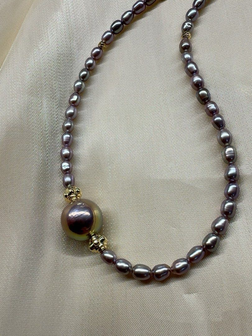 #PN438 Metallic City|Freshwater Pearl Necklace |Baby Baroque Pearl |Metallic Lustre|Edison Pearl|Deep Purple