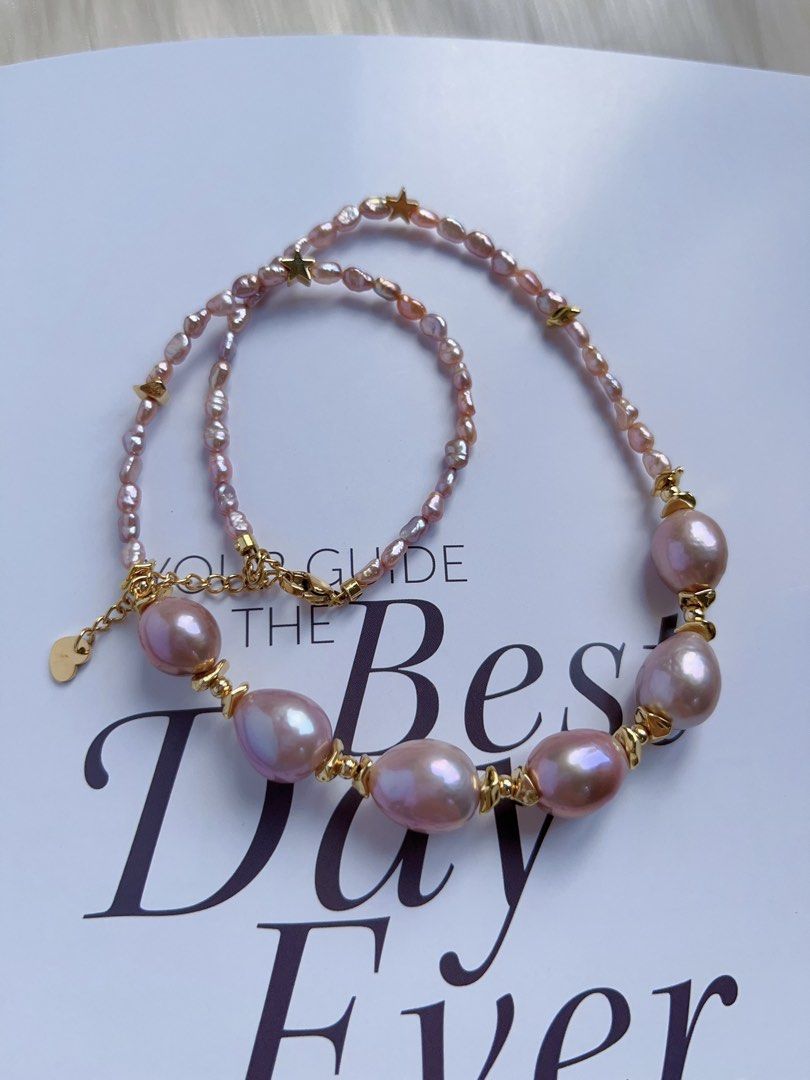 #PN326 [Clearance Sale] Purple Christmas |Freshwater Pearl Necklace |Golden Star|Baby Baroque & Big Baroque Pearl |Excellent Lustre|Gorgeous Purple