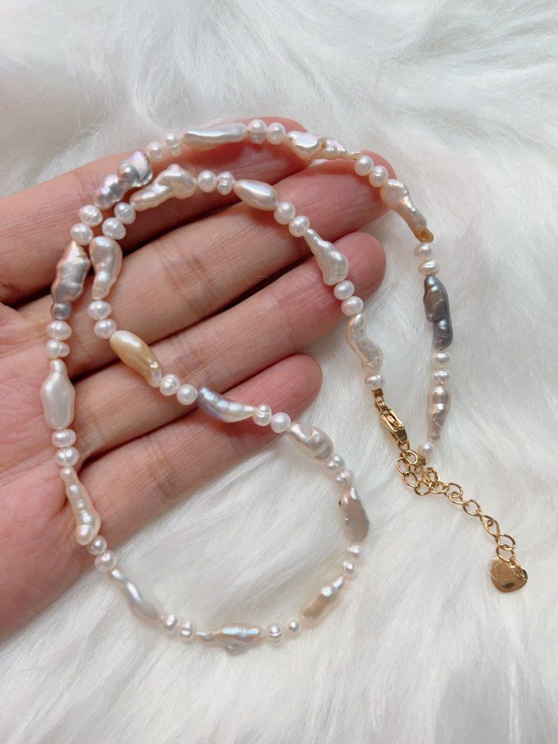 #PN342 Minimalist | Freshwater Pearl Necklace | Baby Pearl Spacers| Colorful Irregular Baroque Pearl | Elegant & Classic