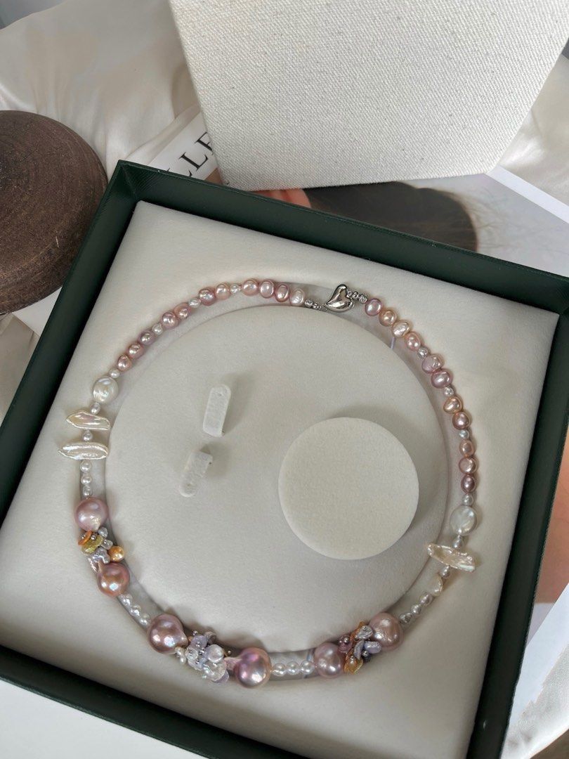 #PN58 [Floral Series] Rose Fantasy |Genuine Freshwater Pearl Necklace |Colourful Pearl Petals| Big Edison Pearl |Irregular|Lustrous