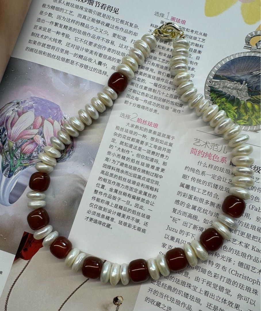 #PN420 Red Queen |Freshwater Pearl Necklace |Layered Coin Pearl |Natural Flaws |Red Agate