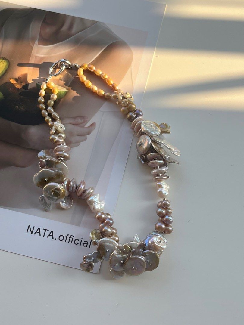 #PN361 [Floral Series] Wildflowers |Freshwater Pearl Necklace |Big Fused Baroque Petal Pearl |Deep Golden Lustre|Coin Pearl|Gourd Shaped Pearls