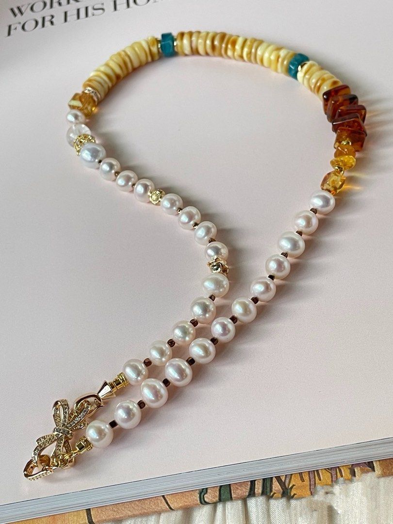 #PN348 Feminine Flourish| Freshwater Pearl Necklace | Beeswax Stacks, Chips| Baroque Pearl