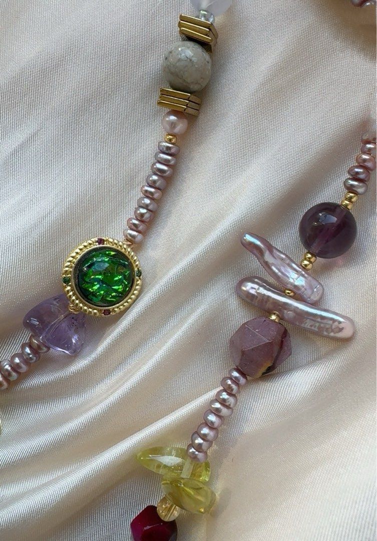 #PN422 Purple Heart |Freshwater Pearl Necklace |Purple Quartz |Yellow Quartz |Lustrous Baby Pearl|Natural Stones