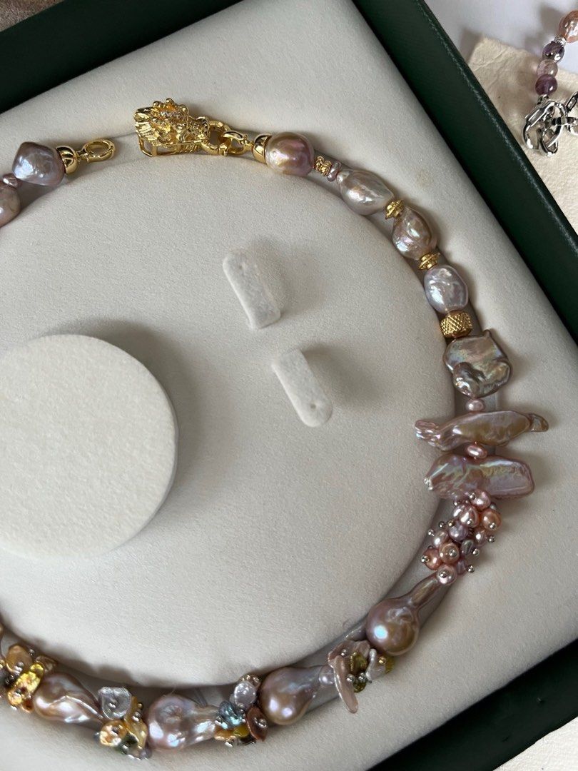 #PN365 [Floral Series] Gilding Purple|Freshwater Pearl Necklace |Dark Golden Lustre|Big Lute Petal Pearl |Rare Colour |Colourful Petals|Big Golden Baroque Pearl