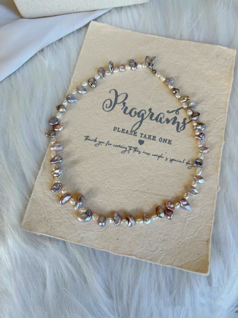 #PN369 Purple Teeth |Freshwater Pearl Necklace |Teeth Shaped Pearl|Lustrous|Rare Colour