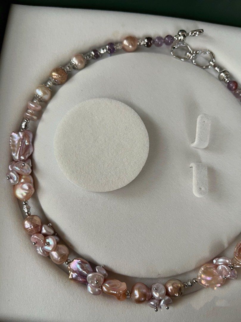 #PN376 [Floral Series] Violet Forest|Freshwater Pearl Necklace |Golden Purple Lustre|Rare Colour |Petal Pearl |Lute|Purple Quartz