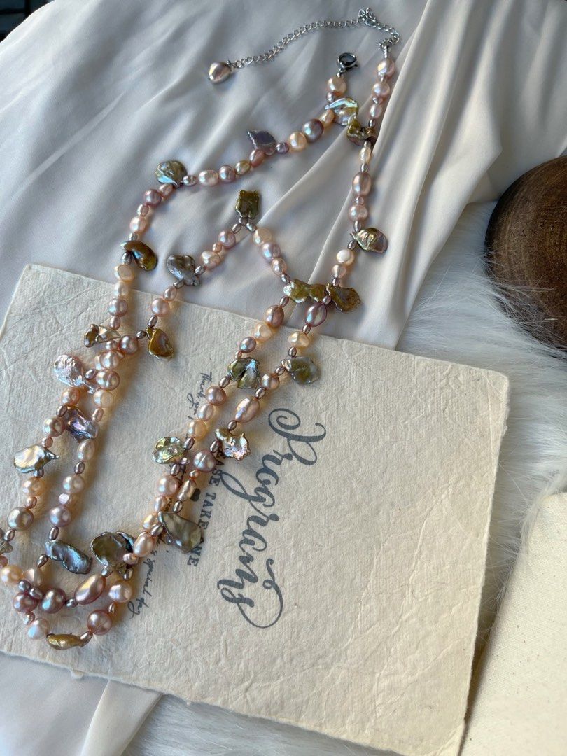 #PN308 Petal Cloud|Freshwater Pearl Necklace |Long Sweater Necklace |100+15cm|Big Petal|Lustre|Natural Flaws