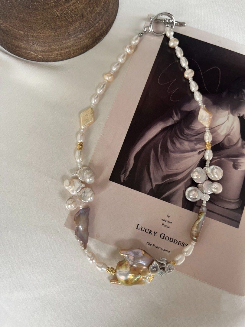 #PN325 [Floral Series] Golden Angel|Freshwater Pearl Necklace |Silver Lustre Pearl-on-petal|Champagne