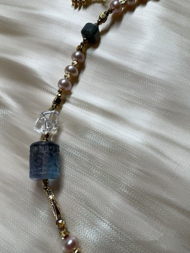 #PN437 Purple Dream|Freshwater Pearl Necklace |Fluorite|Purple Quartz |Wrinkled Baroque Pearl |Natural Flaws|Yellow, White Quartz