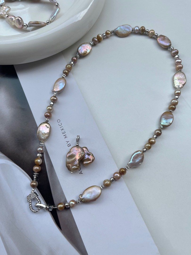 #PN112 Gilt Golden Freshwater Baroque Pearl Necklace |Removable Pendant