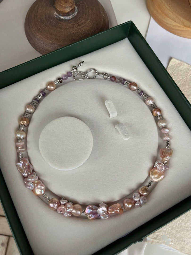 #PN376 [Floral Series] Violet Forest|Freshwater Pearl Necklace |Golden Purple Lustre|Rare Colour |Petal Pearl |Lute|Purple Quartz