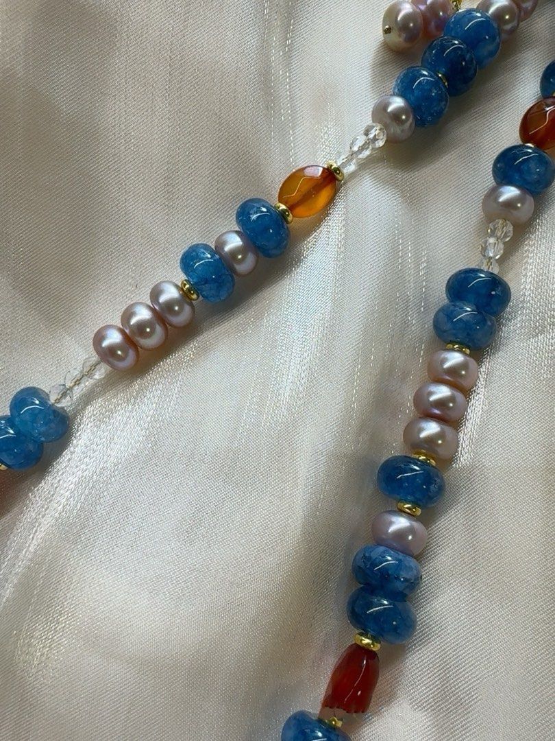 #PN306 [New Arrival Offer] Timeless Treasures |Freshwater Pearl Necklace |Aquamarine|Bun Shaped Baroque Pearl |Garnet