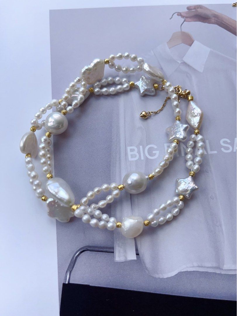 #PN190 [Sale]Star & Heart| Freshwater Pearl Necklace & Bracelet Set |Baroque Pearl |Baby Pearl |Double Layered