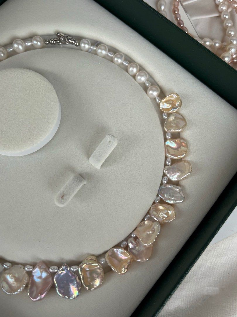 #PN364 Morandi Petals|Freshwater Pearl Necklace |Morandi Colours|Supreme Lustre |Blue, Champagne Gold, Pink Petal Pearl|Top Class Petals