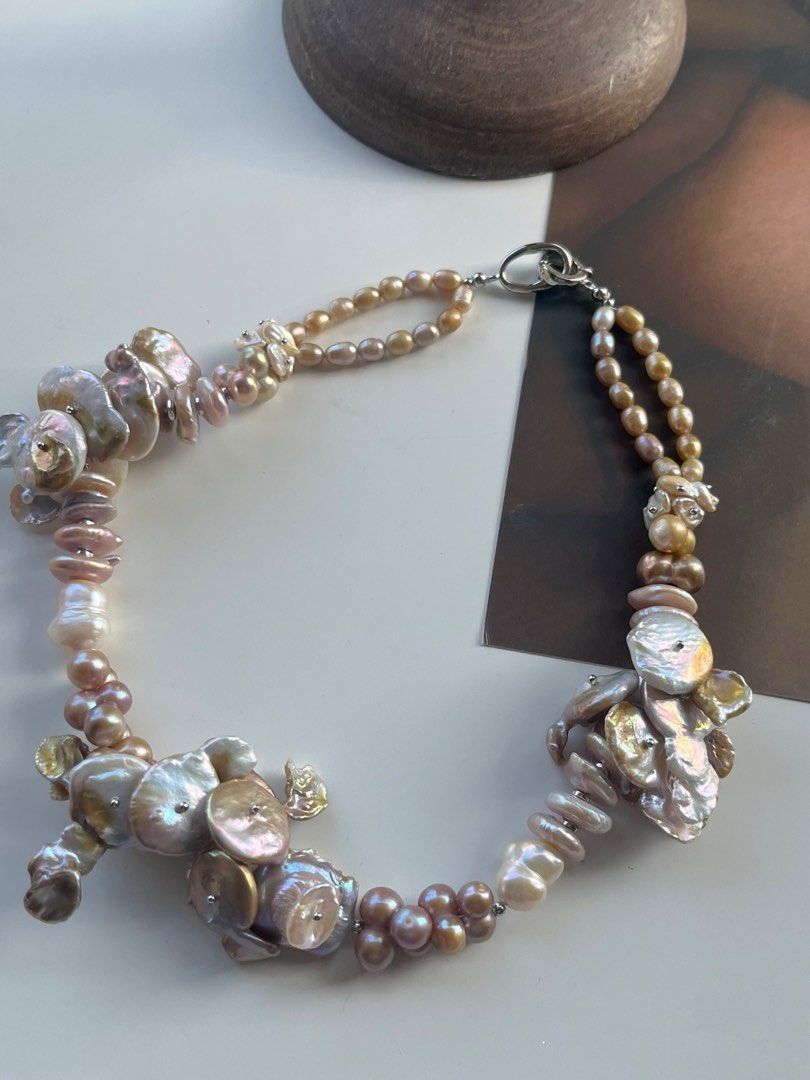 #PN361 [Floral Series] Wildflowers |Freshwater Pearl Necklace |Big Fused Baroque Petal Pearl |Deep Golden Lustre|Coin Pearl|Gourd Shaped Pearls