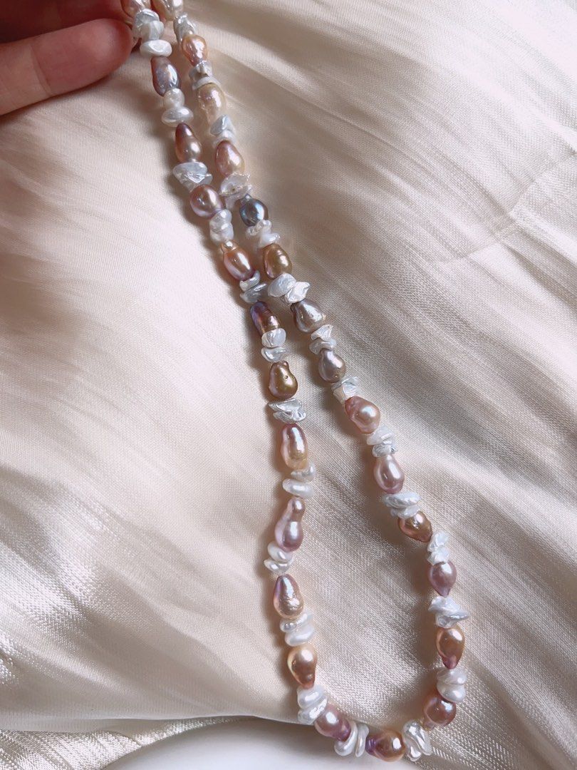 #PN180 [Floral Series] Baroque Freshwater Pearl Necklace |Silver & Purple |Rare Shape