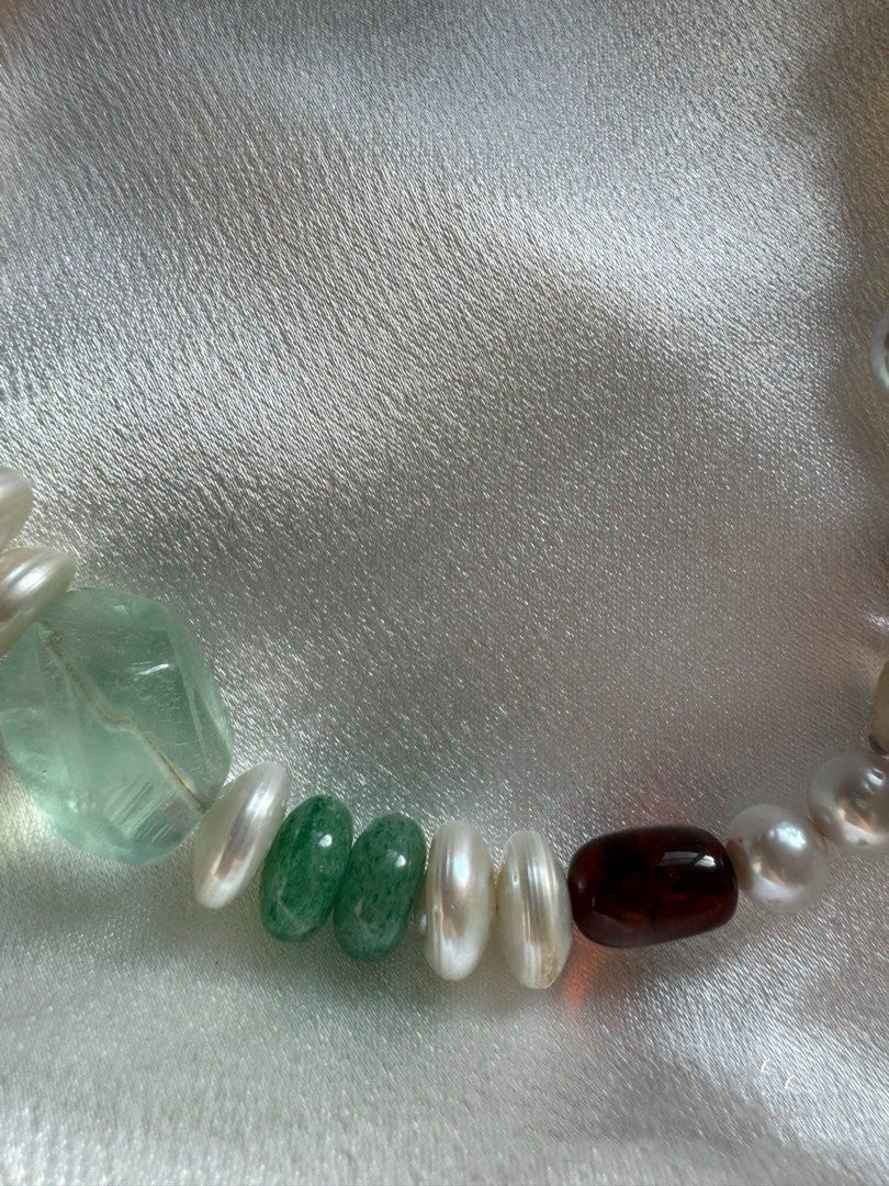 #PN415 Green Elf|Freshwater Pearl Necklace |Natural Flaws|Jade|Fluorite|Purple Quartz |Mixed Shapes