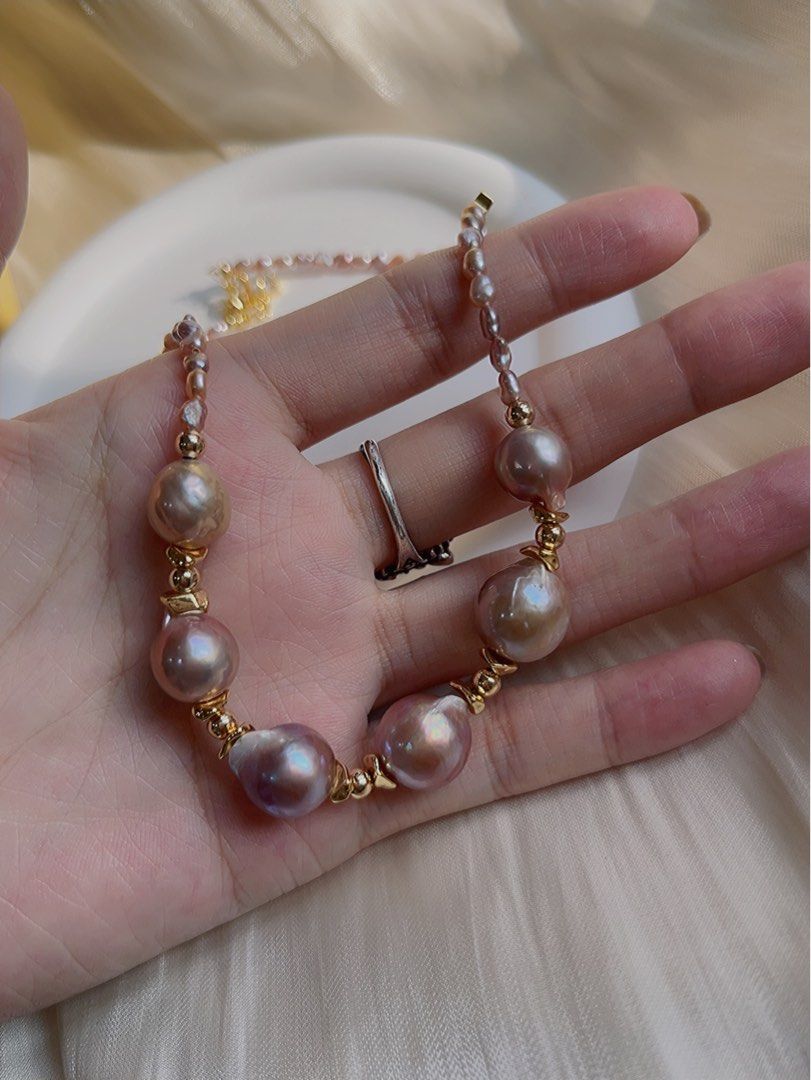 #PN388 [Sale]Freshwater Pearl Necklace |Big Baroque Pearl |Baby Baroque Pearl |Purple