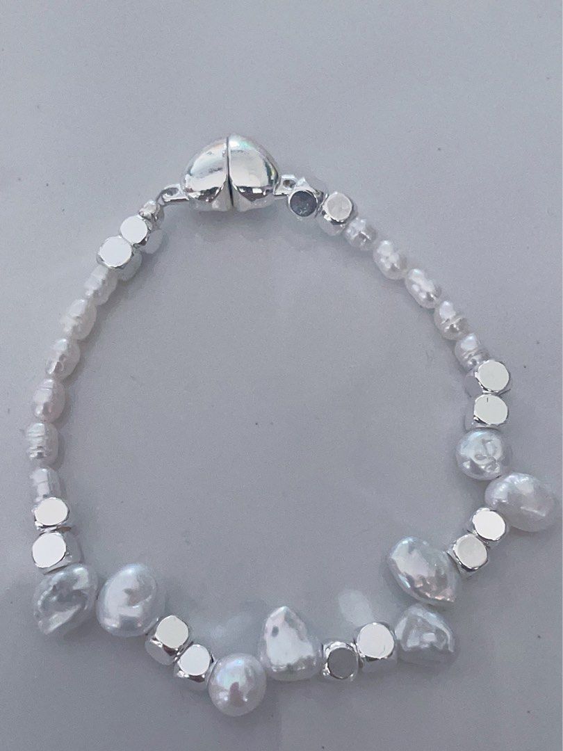 #PN188 [Clearance Sale] Freshwater Pearl Necklace & Bracelet Set |Silver|Heart Shaped Clasp|Baby Pearl|Can Connect into One Long Necklace