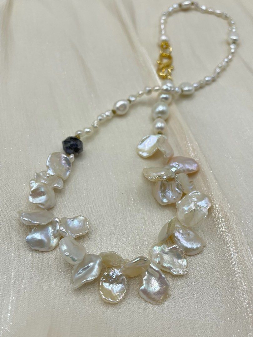 #PN349 Waves of Nature| Freshwater Pearl Necklace | Big Baroque Petals | Lustrous | Keshi Pearl | Iolite Faceted | Baby Pearl