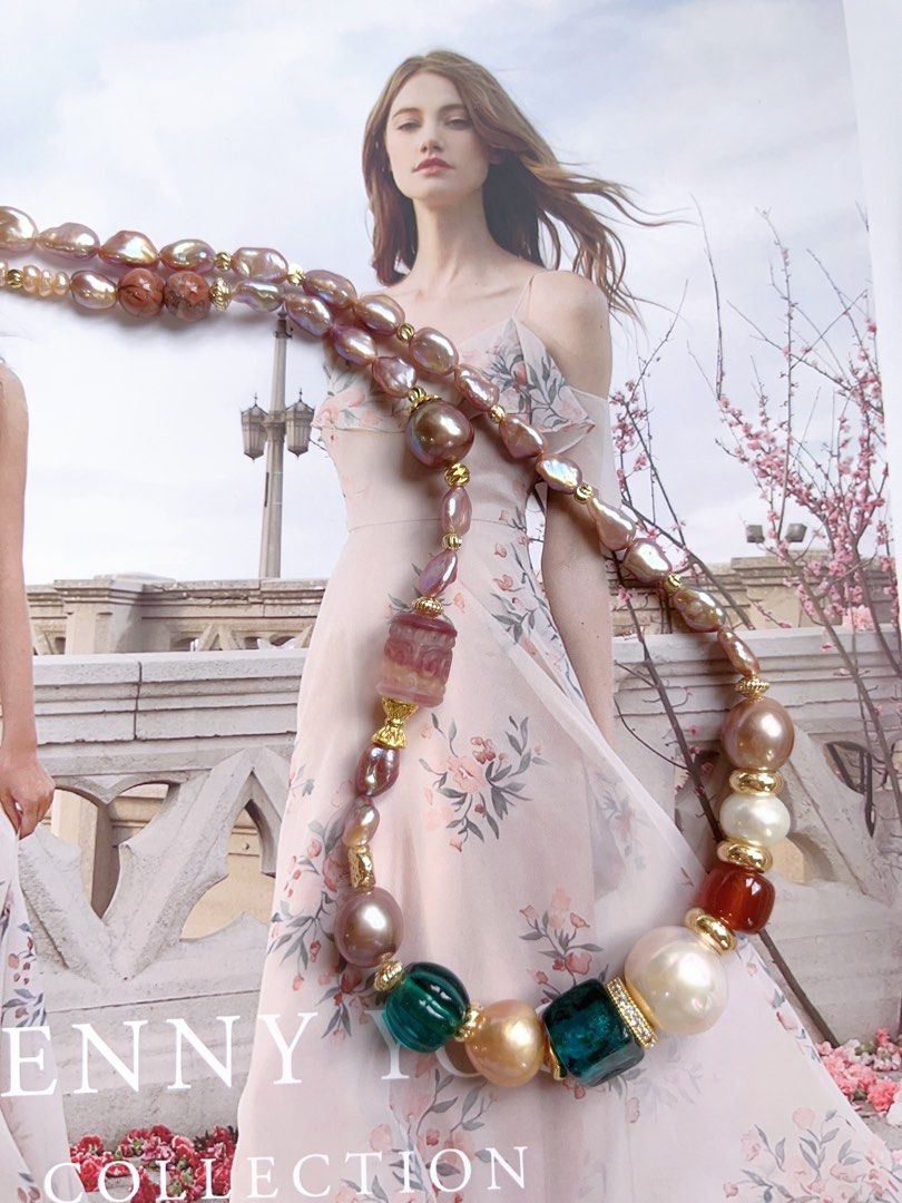 #PN402 [Sale]Purple Fantasy |Genuine Freshwater Pearl Necklace |Red Agate|Fluorite|Big Edison Pearl|Baroque Pearl