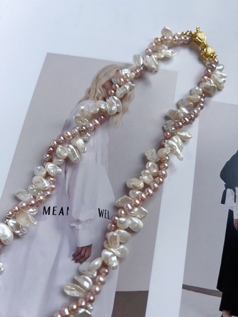 #PN178 [Sale][Floral Series] Original Design Handmade Two-layered Twined Freshwater Pearl Necklace |Floral Pearl |Baby Purple Baroque Pearl