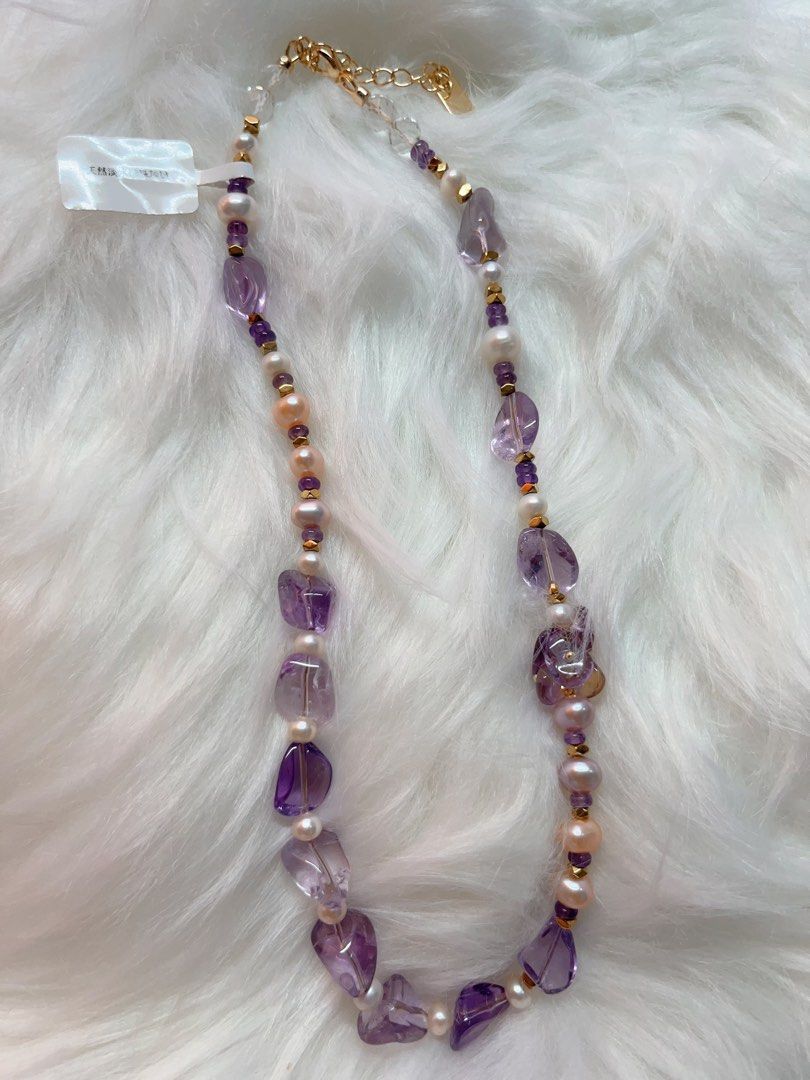 #PN336 [Floral Series] Lavender Garden | Freshwater Pearl Necklace | Amethyst Freeform, Petals