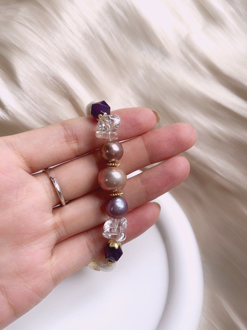 #PN391 [Sale]Medium Long Freshwater Pearl Necklace |Colourful|Baroque Pearl |Purple Quartz |Yellow Quartz