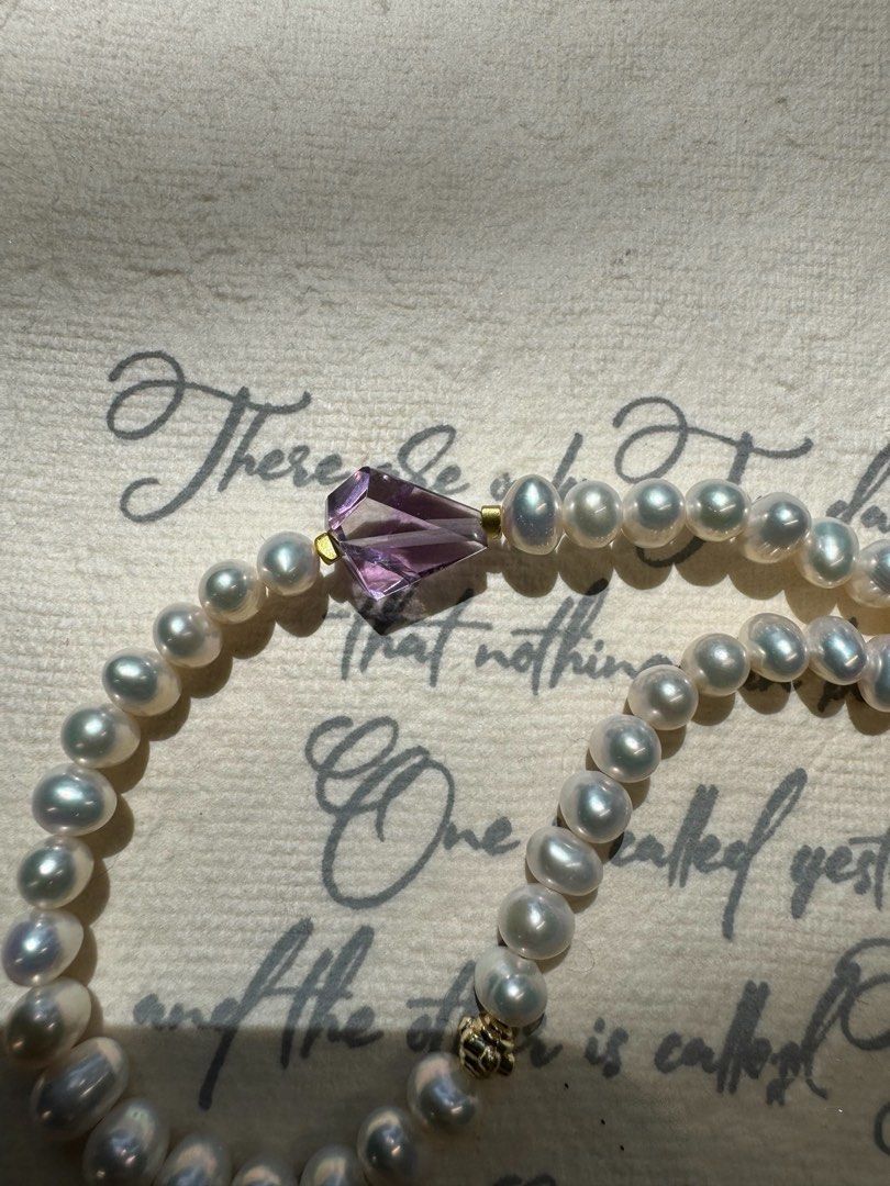#PN440 Pink Heart|Freshwater Pearl Necklace |Amber|Clear Amethyst | Multi Wear|Lustrous