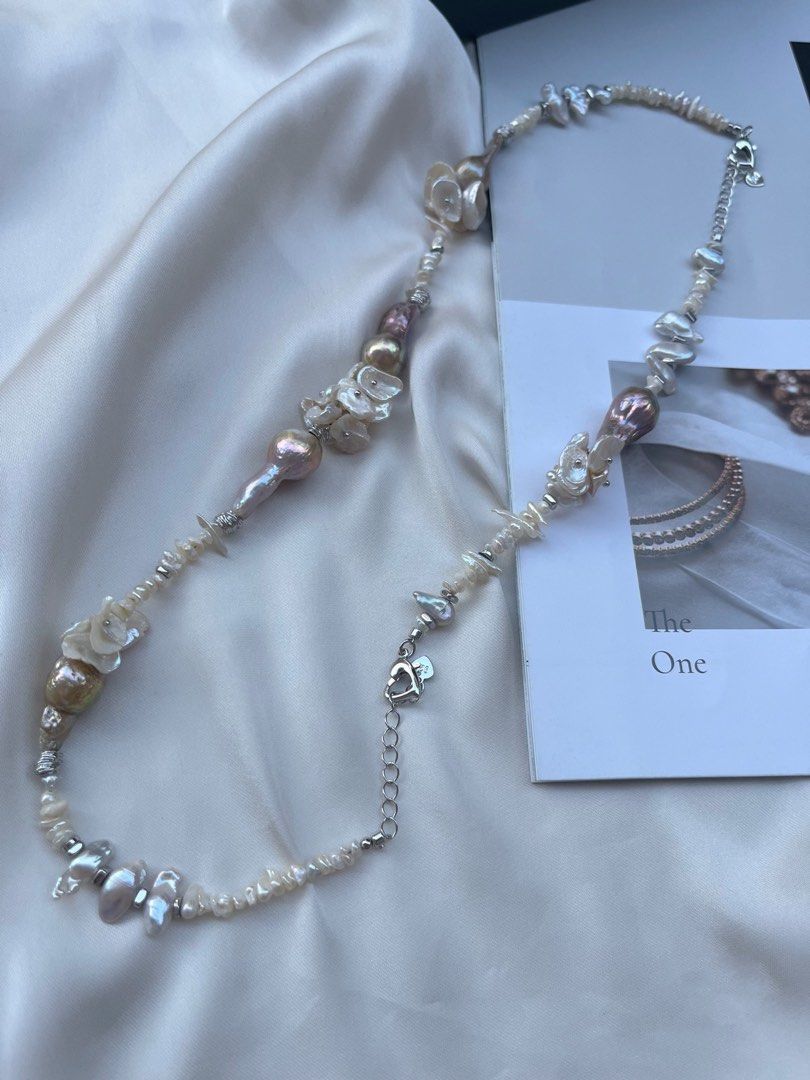 #PN32 [Floral Series]Layered Petals Avocado Freshwater Water-drop Baroque Pearl Necklace & Bracelet