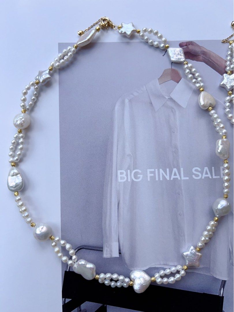 #PN190 [Sale]Star & Heart| Freshwater Pearl Necklace & Bracelet Set |Baroque Pearl |Baby Pearl |Double Layered