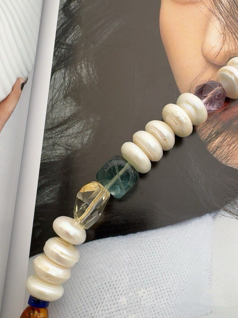 #PN412 Exotic Princess | Freshwater Pearl Necklace | Fluorite|Yellow Quartz | Big Coin Pearl| Purple Quartz | Nanhong Agate|Black Golden Super Seven Quartz |Beeswax