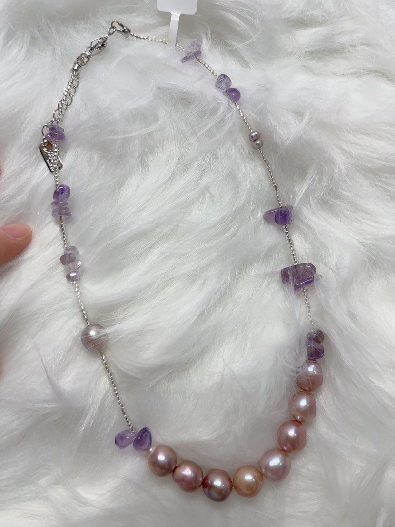 #PN335 Lavender Lake| Freshwater Pearl Necklace | Amethyst Chip | Imported Beads| Purple Baroque Pearl | Natural Flaw