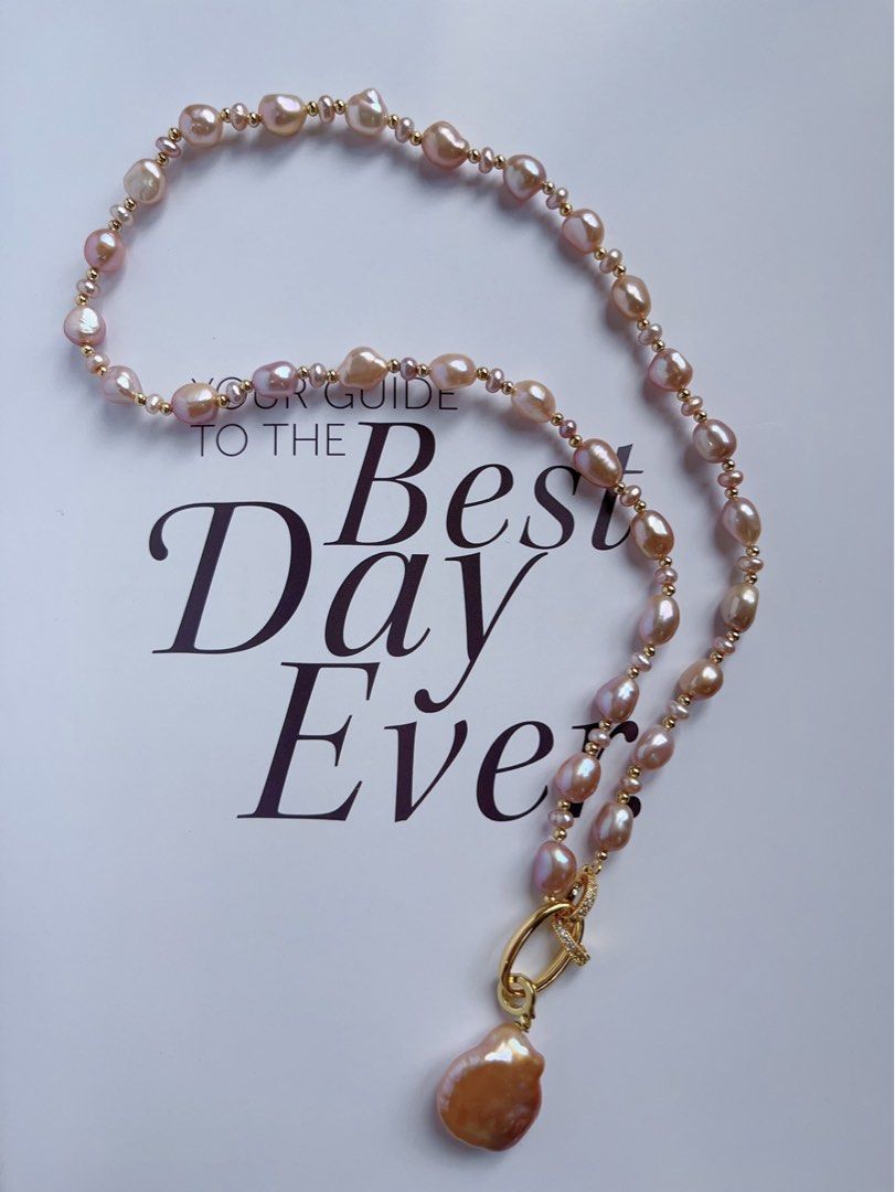 #PN380 [Clearance Sale] Purple Stones| Freshwater Pearl Necklace |Removable Pendant |Wear Multi Way|Removable Connector Ring|Gorgeous Lustre|Baroque Pearl |Big Pendant