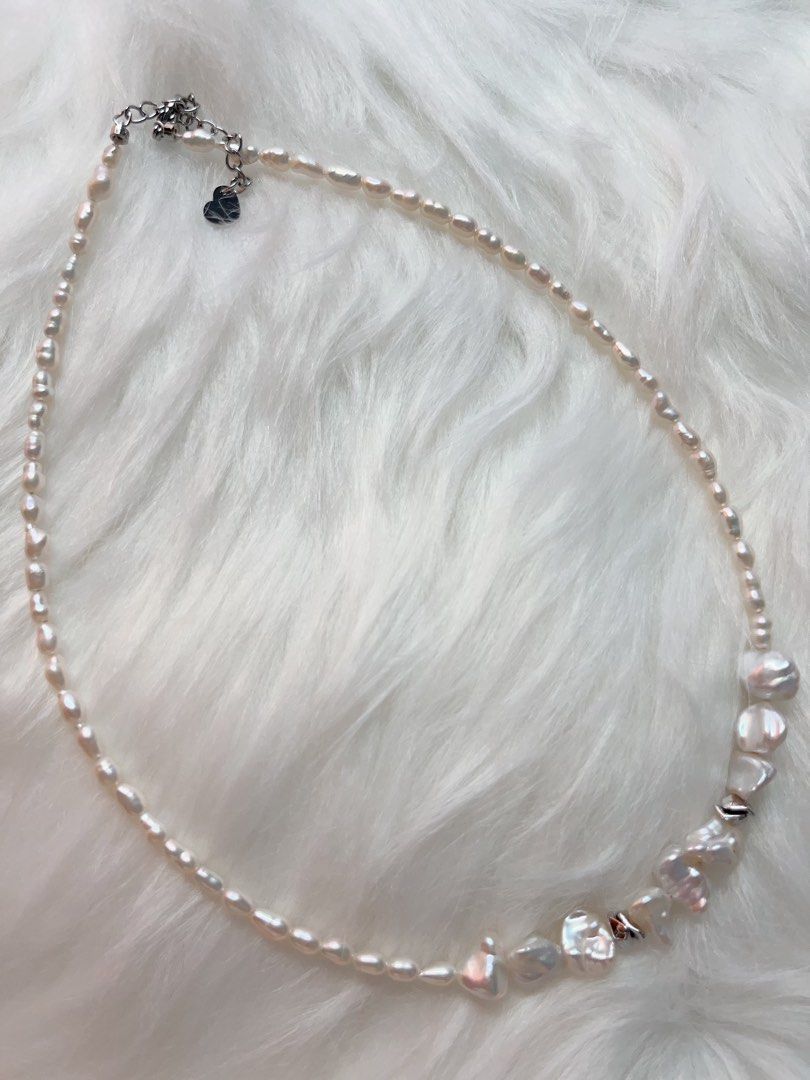 #PN340 Cool & Sweet| Freshwater Pearl Necklace | Ancient Silver Shape Baroque Pearl | Silver-ish Lustre| Baby Keshi Pearl