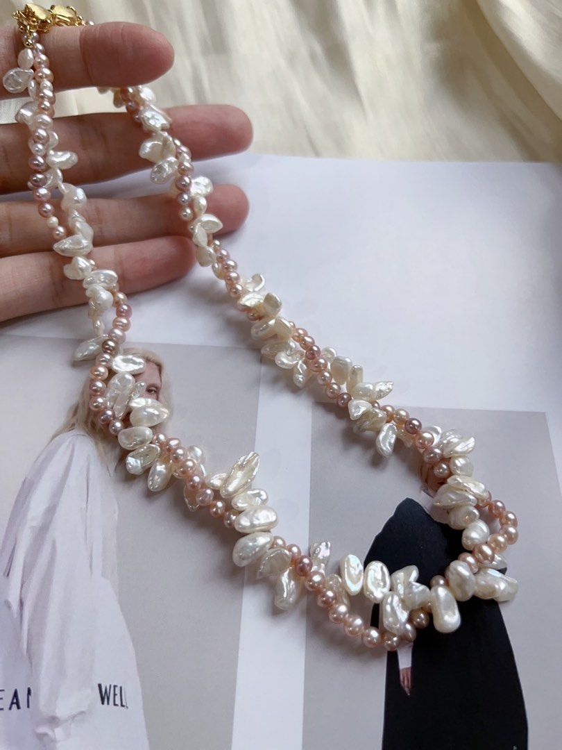 #PN178 [Sale][Floral Series] Original Design Handmade Two-layered Twined Freshwater Pearl Necklace |Floral Pearl |Baby Purple Baroque Pearl