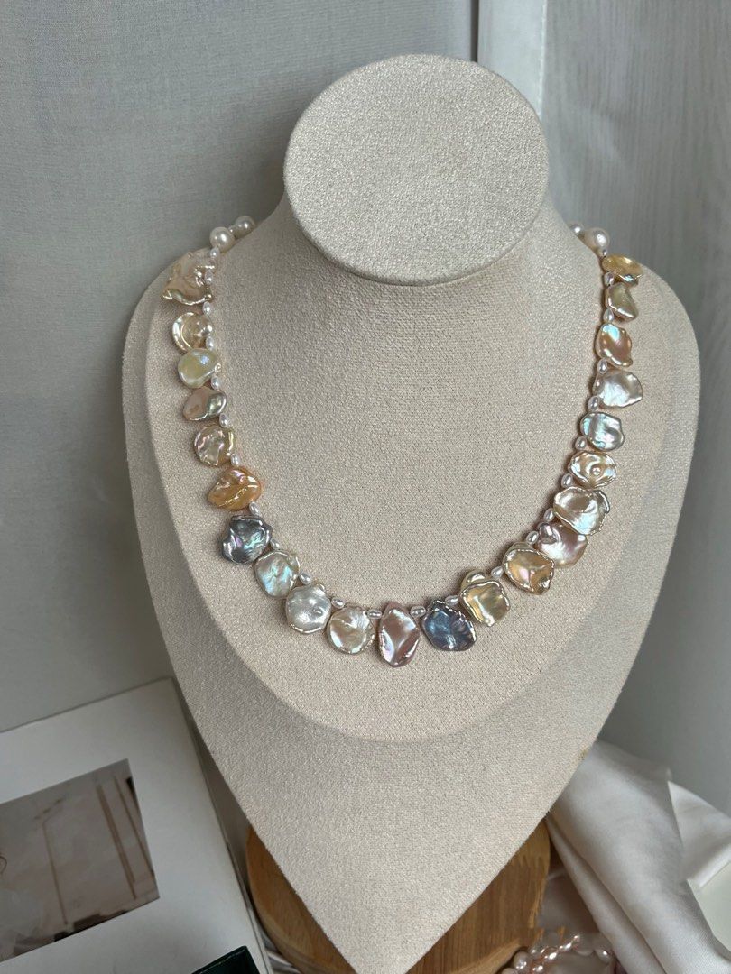 #PN364 Morandi Petals|Freshwater Pearl Necklace |Morandi Colours|Supreme Lustre |Blue, Champagne Gold, Pink Petal Pearl|Top Class Petals