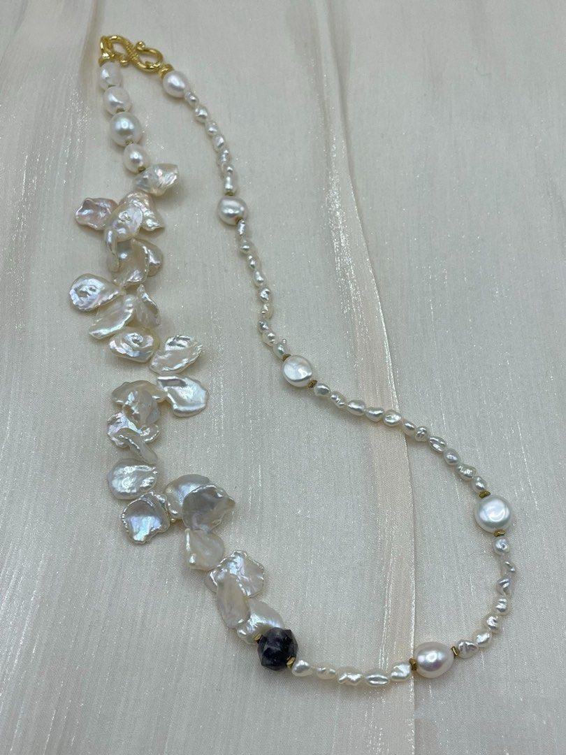 #PN349 Waves of Nature| Freshwater Pearl Necklace | Big Baroque Petals | Lustrous | Keshi Pearl | Iolite Faceted | Baby Pearl