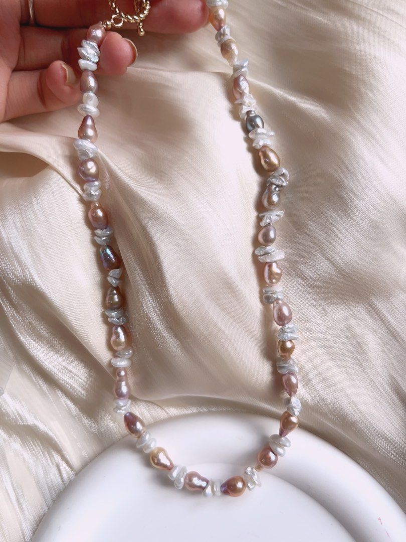 #PN180 [Floral Series] Baroque Freshwater Pearl Necklace |Silver & Purple |Rare Shape