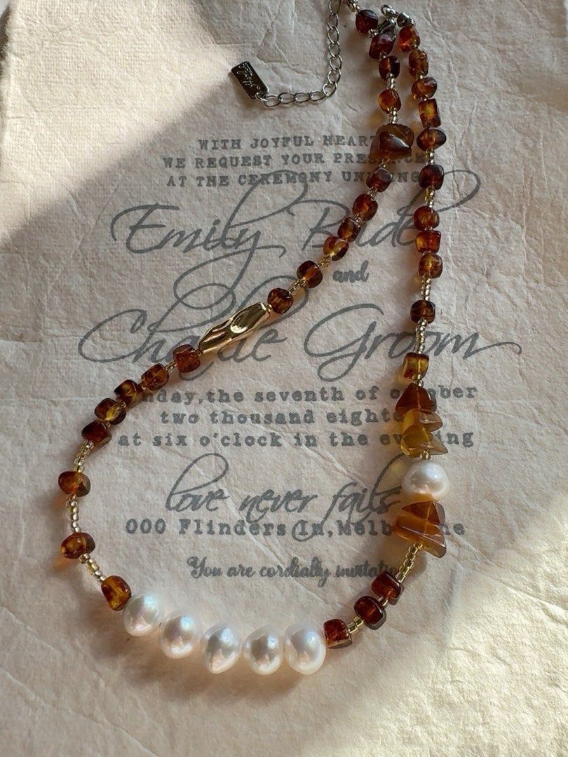 #PN271 Amber Cubes| Freshwater Pearl Necklace | Wrinkled Baroque Pearl |Light Weight